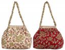 Heart Home 2 Pieces Embroidered Woman Potli Bag (Cream & Maroon) - CTHH10633, Multicolour, Standard...