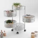 Heart Home 4+1 Layer Kitchen Storage Rack | Metal Kitchen Trolley with Wheels | Vegetable Rack for Kitchen | Revolving Vegetable & Fruit Stand for Kitchen | Round Shape - Silver...