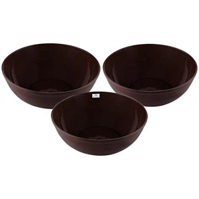 Heart Home Bowls|Plastic Dishwasher Safe Bowl|Multipurpose Serving Bowls|Bowls for Kitchen|Microwave Safe Bowls for Salad|Soup|Pasta|500 ML|Pack of 3 (Brown)