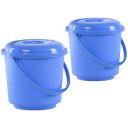 Heart Home Bucket with Lid | 5 LTR Plastic Container for Mopping, Cleaning, Water Storage | Bathroom and Plain Bucket | Pack of 2 | Blue...