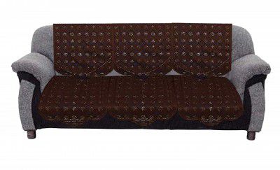 Heart Home Circle Design Cotton 2 Piece 3 Seater Sofa Cover(Brown) (CTHH03061)