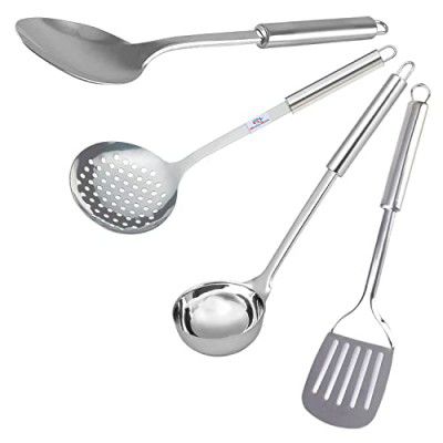 Heart Home Cooking Set|Stainless Steel Serving Set|Nonstick Cooking Set|Utensils Cookware Gadgets for Kitchen|Pack of 4 (Silver)