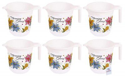 Heart Home Floral Print 6 Pieces Unbreakable Strong Plastic Bathroom Mug, 500 ML (White)-HEART10278