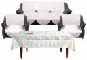 Heart Home Flower Design Shining Cotton 7 Piece 5 Seater Sofa Cover with Center Table Cover (Cream) (CTHH05851)...