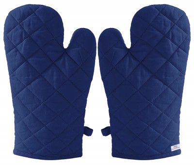 Heart Home Heat Resistant Cotton Kitchen Oven Mitt Microwave Glove Set, Non-Slip Grip and Hanging Loop for Kitchen, Cooking, Baking, Set of 2 (Blue) (Model Number: HS_37_HEARTH020600)