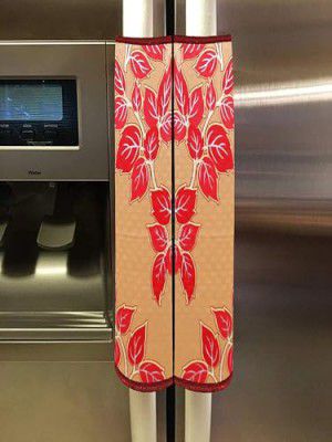 Heart Home Leaf Design PVC 2 Pieces Fridge/Refrigerator Handle Cover (Gold & Red) CTHH05393