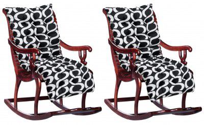Heart Home Geometric Seamless Pattern Microfiber Comfortable, Soft, Long Back & Seat Rocking Chair, Lounger Cushion for Indoor/Outdoor with Ties, 18 * 46 Inch- Pack of 2 (Black)-49LUGH296