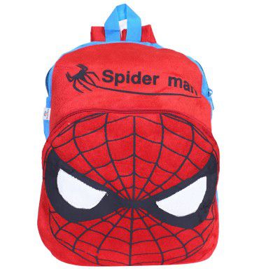 Heart Home Marvel Spiderman Plush Backpack | 2 Compartment Stitched Velvet School Bag (Blue)