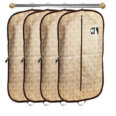 Heart Home Metalic Printed 4 Pieces Foldable Non Woven Mens Coat Blazer Cover (Golden Brown) - HEART6432