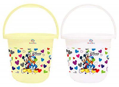 Heart Home Disney Team Mickey Print Unbreakable Virgin Plastic Strong Bathroom Bucket ,16 LTR (Cream & White)-Pack of 2 -HS_35_HEARTHS17419