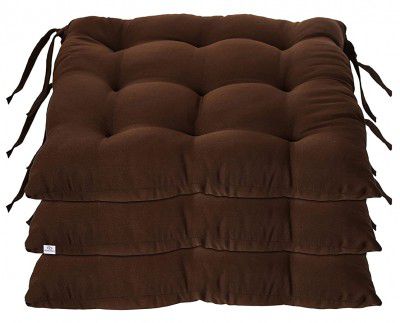 Heart Home Microfiber Square Chair Pad/Cushion for Office, Home or Car Sitting with Ties-Pack of 3, 18 * 18 Inch (Brown), Standard (HS_37_HEARTH020845)