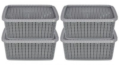Heart Home Multipurposes Large M 20 Plastic Basket, Organizer For Kitchen, Countertops, Cabinets, Bathroom With Lids- Pack of 4 (Grey) -46HH076