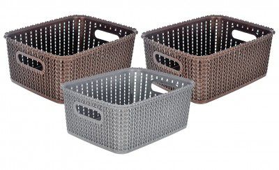 Heart Home Multipurposes Large M 20 Plastic Basket, Organizer For Kitchen, Countertops, Cabinets, Bathrooms Without Lid- Pack of 3 (Brown & Grey & Brown) -46HH0106