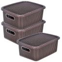 Heart Home Multiuses Large M 20 Plastic Basket/Organizer With Lid- Pack of 3 (Brown) -46HH065...