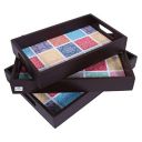 Heart Home Nested Serving Trays|Wooden Geometric Design Farmhouse Platter|Rectangular Shape Coffee Table Trays with Handle for Kitchen,Dining Area,Set of 3 (Brown)...