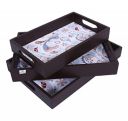 Heart Home Nested Serving Trays|Wooden Paisley Design Farmhouse Platter|Rectangular Shape Coffee Table Tray with Handles for Kitchen,Dining Area,Set of 3 (Brown)...