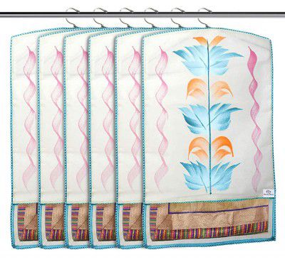 Heart Home Non Woven Hanging Saree Cover With 1 Zipper Compartment on Back Side- Pack of 6 (Sky Blue)-HS_38_HEARTH21492