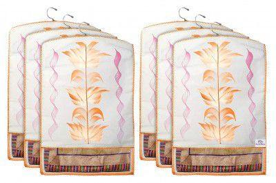 Heart Home Non Woven Hanging Saree Cover, Wardrobe Organizer, Closet Organizer, Saree & Garments Protector Cover With 1 Zipper Compartment on Back Side- Pack of 6 (Orange)-HS_38_HEARTH21481