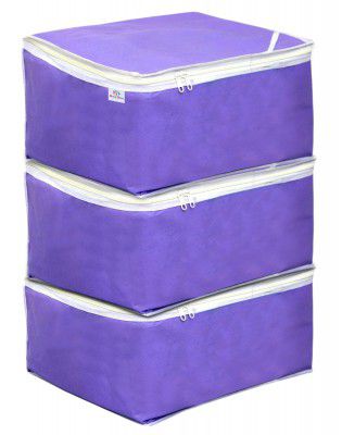 Heart Home Non Woven Petticoat Cover Wardrobe Organiser|Solid Color & Durab;e Zipper|Ideal For Travel & Storage|Size 36 x 28 x 29 CM|Pack of 3 (Purple)-HS_38_HEARTH21679