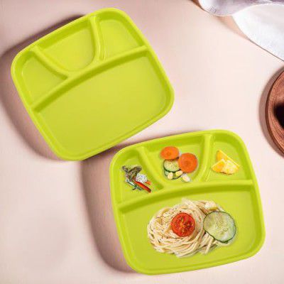 Heart Home Pack of 2 BPA Free Plastic Microwave Safe Plates for Meal