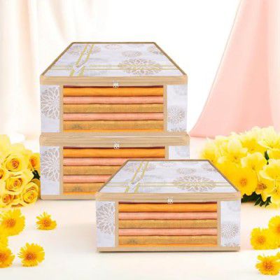 Heart Home Pack of 3 Saree Storage Bag | 9 Inch | Wardrobe Bag for Lehenga-Suit 