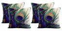 Heart Home Peacock Wings Design 4 Pieces Cotton Cushion Cover - 16x16(Brown) - CTHH3799,Standard...