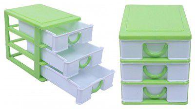 Heart Home Plastic 2 Pieces Three Layer Drawer Storage Cabinet Box (Green)- CTHH19685