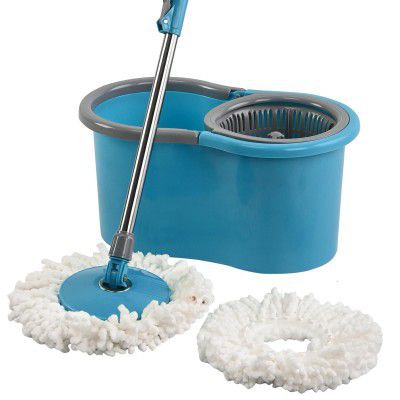 Heart Home Plastic Spin Mop Bucket | Extendable Handle Moppers for Cleaning Floor with 2 Refills | (Blue)