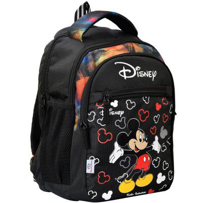 Heart Home Polyester Waterproof Disney Mickey Mouse Print Backpack|Sturdy School Bag For Kids,14 Inch (Black)