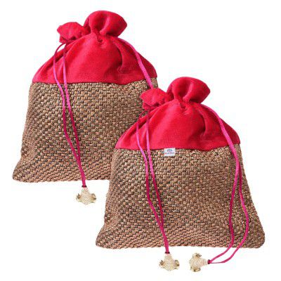 Heart Home Potli | Jute Fabric with Velvet Coated | 7x9 Inch | Pack of 2 | Rani