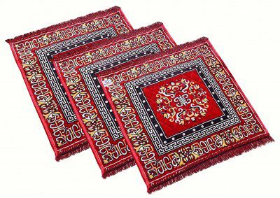 Heart Home Rangoli Design Velvet Square Pooja Mat- Pack of 3