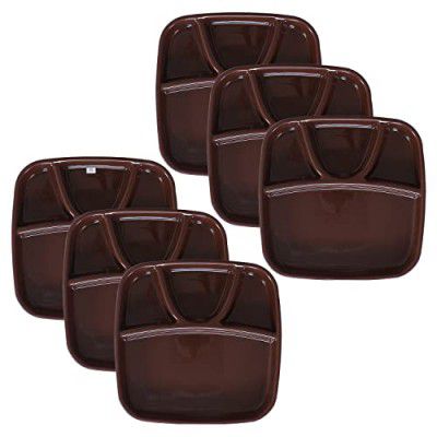 Heart Home Serving Plate|Plate Set for Dinner|Unbreakable Plastic Plates|Microwave Safe Plates|Food Organizer with 4 Partitions|Set of 6 (Brown)