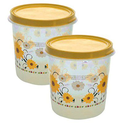 Heart Home Storage Container|Durable Plastic Floral Design BPA Free Food Kitchen Organizer with Lid|Food Utility Jar, 7 LTR, Pack of 2 (Yellow)