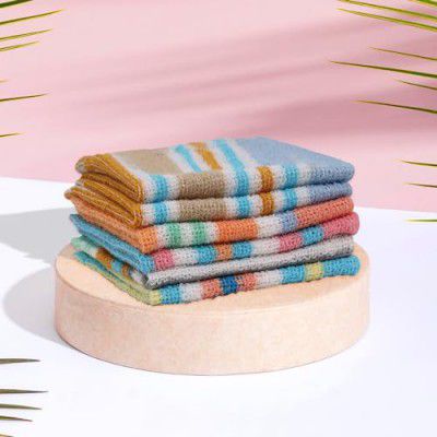Heart Home Towel Handkerchief | Cotton Face Towel | Face Towel | Sweat Absorbent Handkerchief | Unisex Multi Lining Hanky | Face Towel Hankies | Set Of 6 | Multicolor, 120 TC