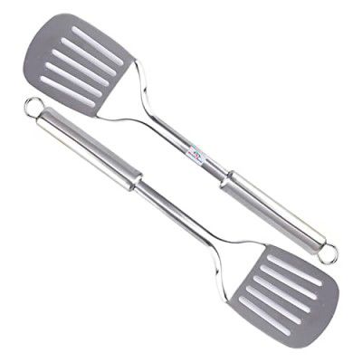 Heart Home Turner|Stainless Steel Cooking Turner|Nonstick Slotted Turner for Dosa|Roti|Omlette|Parathas|Pavbhaji|8 cm|Pack of 2 (Silver)