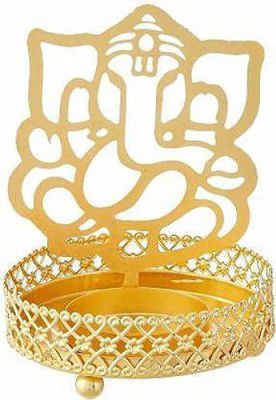 Heaven Decor Metal Divine Shadow Ganesh Tealight Candle Holder Golden 4 inch Pack of 1