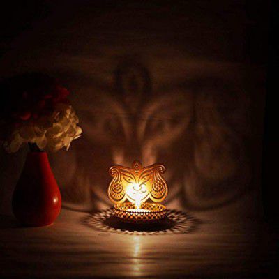 Heaven Decor Metal Durga Shadow Tealight Candle Holder, Pack of 1