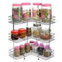 Heavy Duty 3-Tier Stainless Steel Kitchen Corner Rack | L Shaped Platform Organizer Stand for Jars, Containers & Dishes | Rust Proof Countertop & Wall Mounted Shelf...