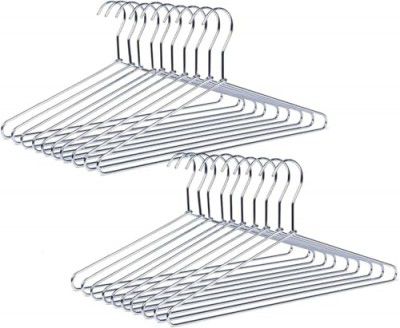 Heavy Duty Clothes Hanger with Polished Metal, 16.5 Inch Silver Metal Wire Hanger, Pack of 12