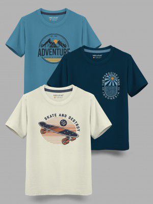 Hellcat Boys Printed Cotton Blend Regular T Shirt (Multicolor, Pack of 3)