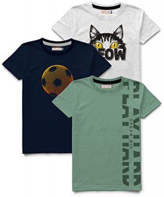 HELLCAT Boys Round Neck Printed Blended Cotton Tshirt -Combo Pack of 3