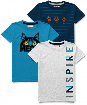 HELLCAT Boys Round Neck Printed Blended Cotton Tshirt -Combo Pack of 2 - Pink/Blue