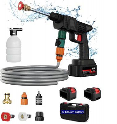 HELTEKO Cordless Portable Wireless Pressure Washer Gun 48V 12000mah High Pressure Water Gun for Car Wash Bike Washing Cleaning| Adjustable Nozzle and 5M Hose Pipe (Double_BETTERY)