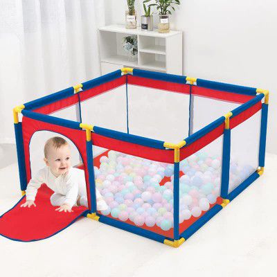 Helwin Fence Jumbo Size Ball Pool for Kids Indoor and Outdoor Baby Play Ball Pit, Red (Balls not Included)