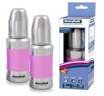 HeneryHawk Nautural Flow Anti-Colic BPA Free Slim Neck Stainless Steel | 2 in 1 Feeding Bottle | 6+ Months|150ml |Pack of 2