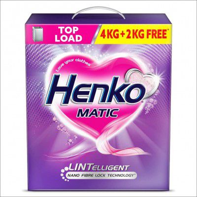 Henko Matic Top Load Detergent Powder 4KG + 2KG | Lintelligent Nano Fibre Lock Technology, Removes Toughest Stains From Your Clothes, Locking Fibres & Color Intact