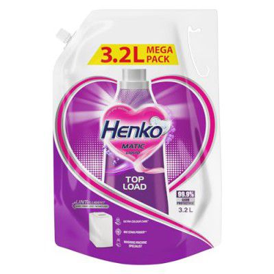 Henko Matic Top Load Liquid Detergent - 3.2L Refill Pouch with Nano Fiber Lock Technology, 99.9% Germ Protection
