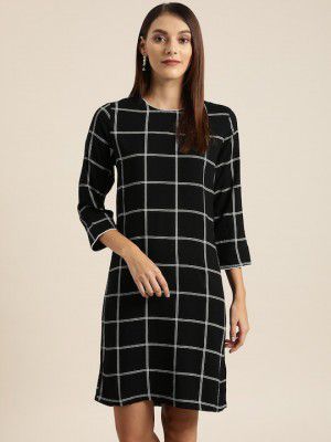her by invictus Women Black & White Checked A-Line Dress
