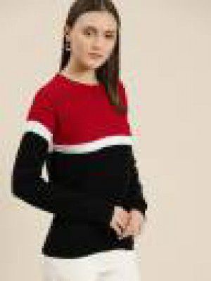 her by invictus  Women Colorblock Round Neck Black Sweater