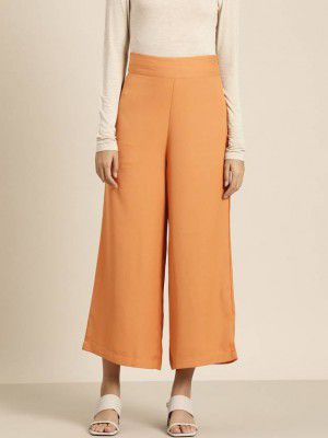 her by invictus  Women Regular Fit Orange Cotton Blend Trousers